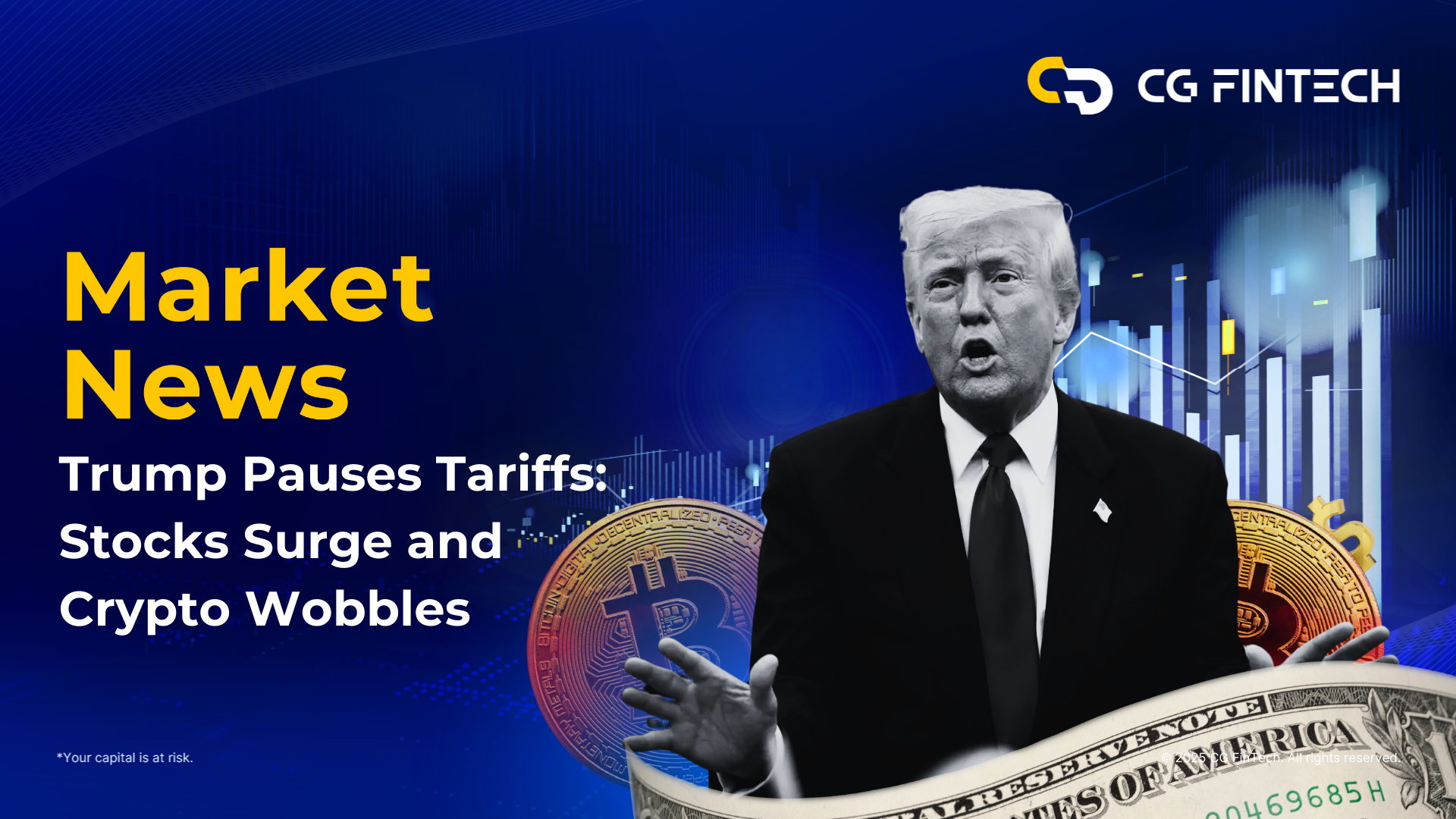 Trump Pauses Tariffs: Stocks Surge and Crypto Wobbles